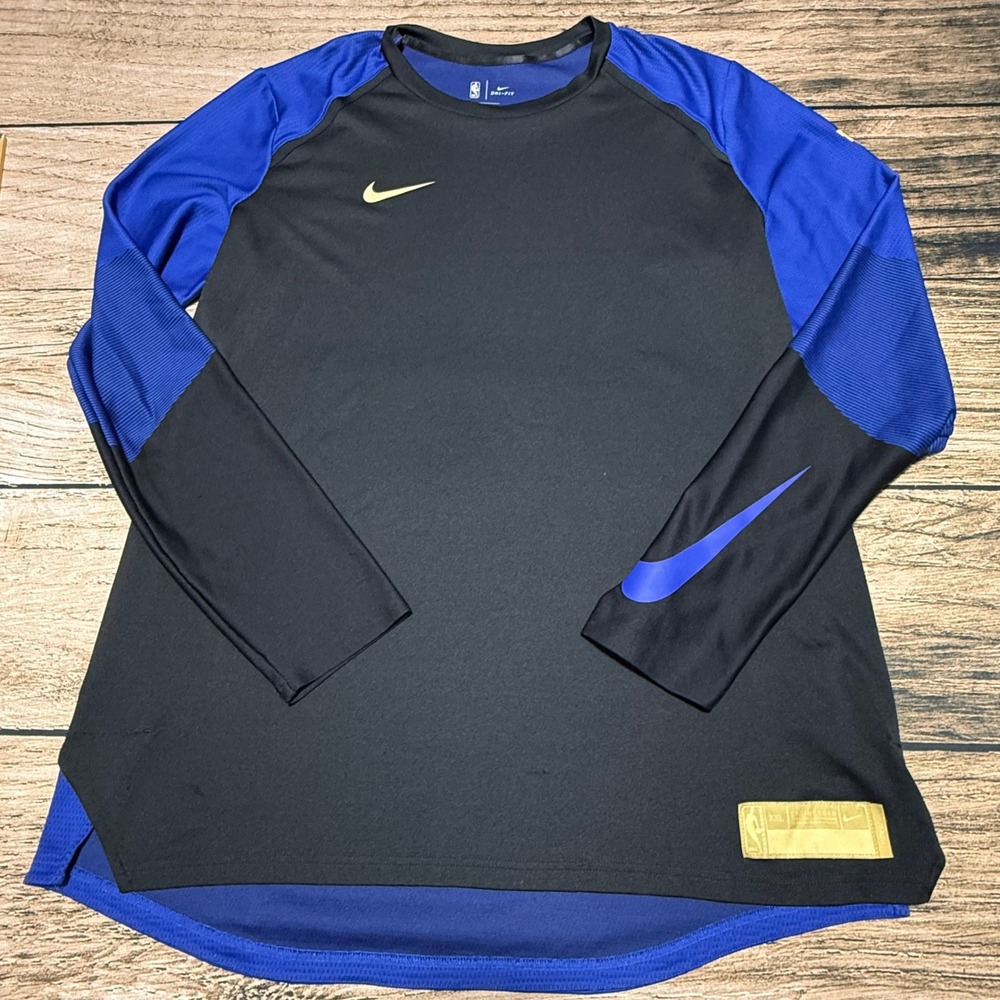 Nike Shooting Shirt Men 2XLT Black Blue NBA Finals Dri-FIT AH4029-495 L/S
